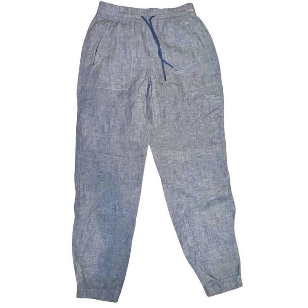 Athleta Linen Blend Jogger Pants Womens Size 2 Blue Drawstring Casual - Picture 2 of 4